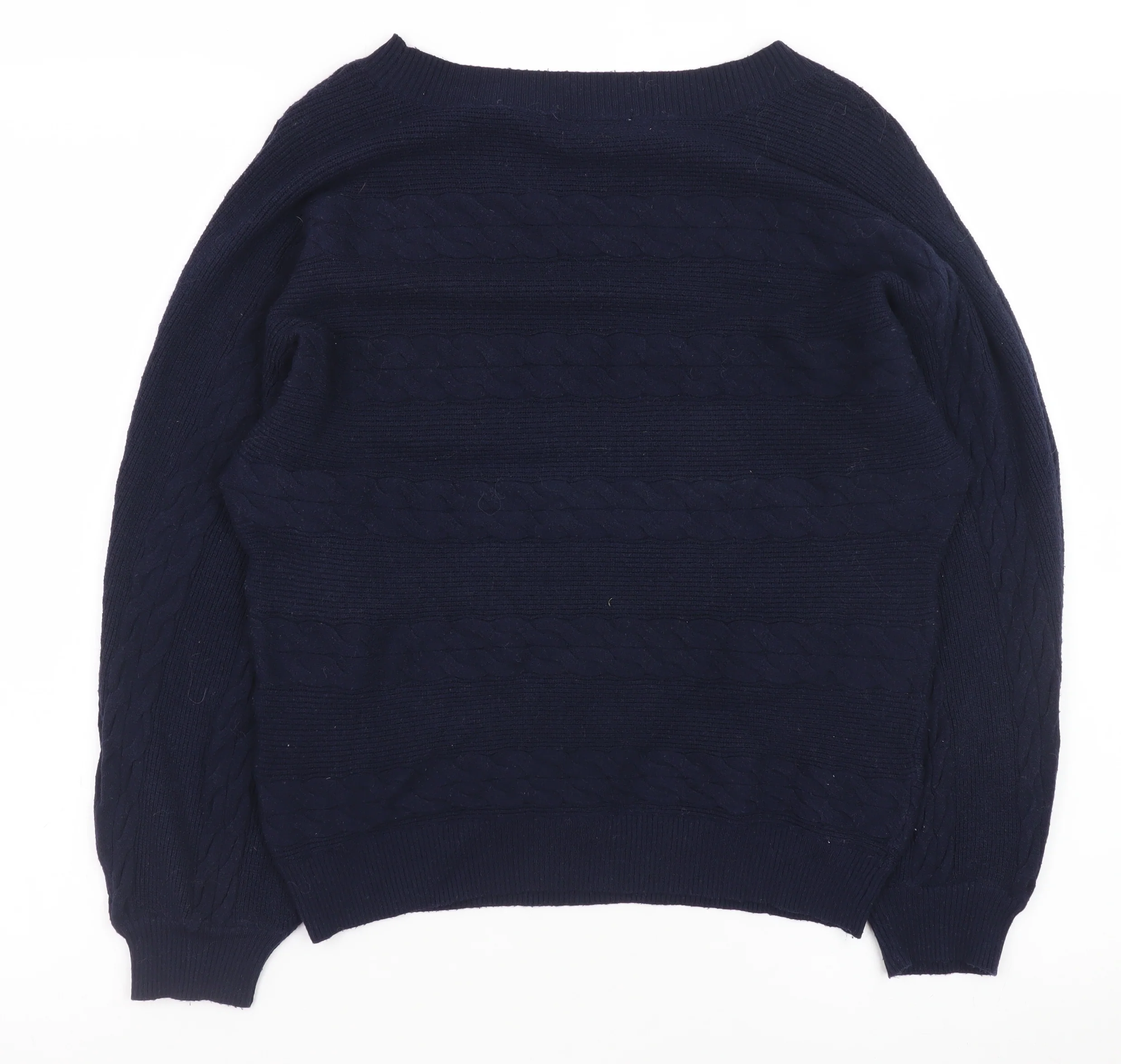 Tu Men's Blue Cable-Knit Crew Neck Jumper Size S - Image 3