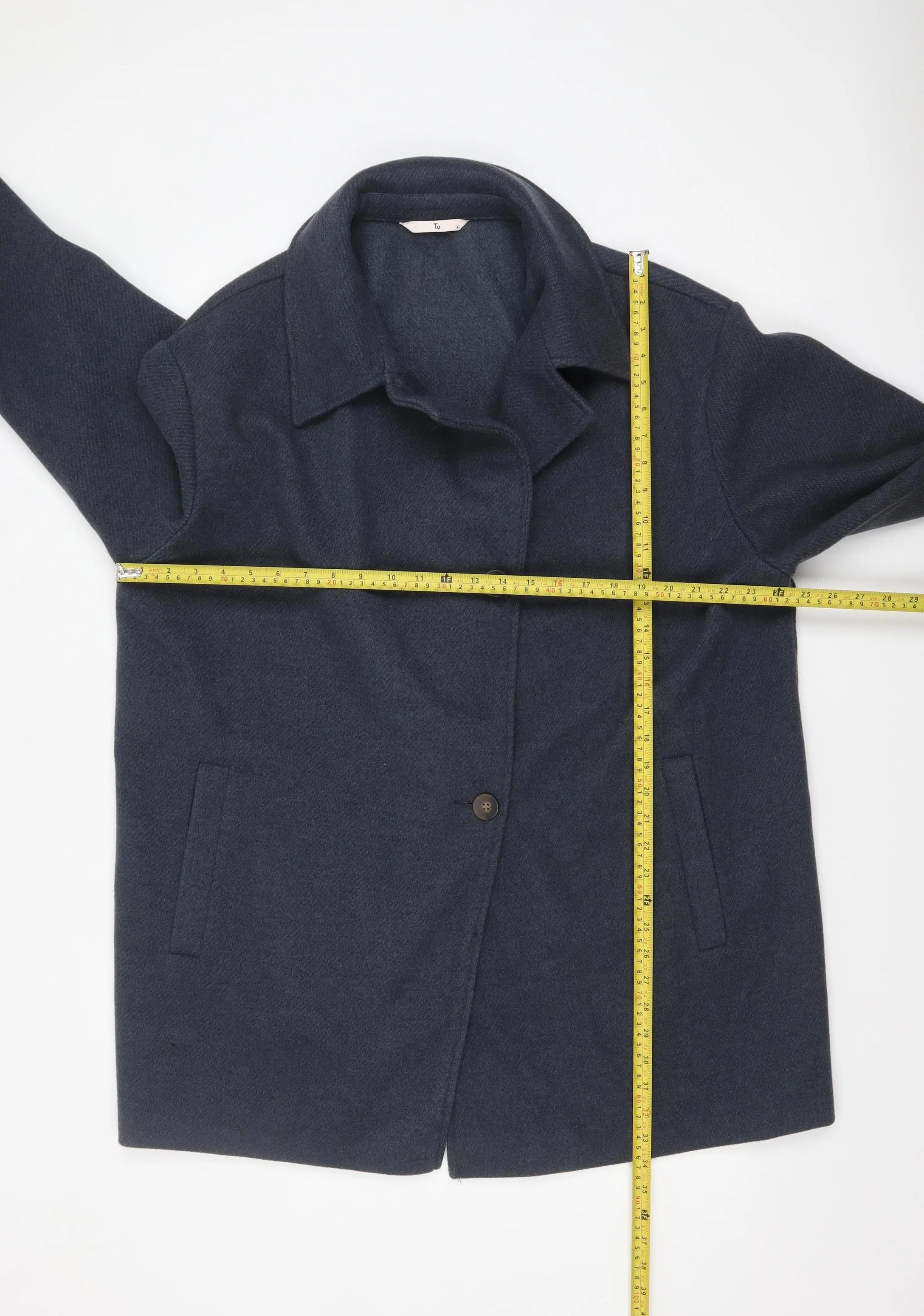 Tu Men's Navy Blue Mid-Length Single-Breasted Coat XL Polyester Blend - Image 2