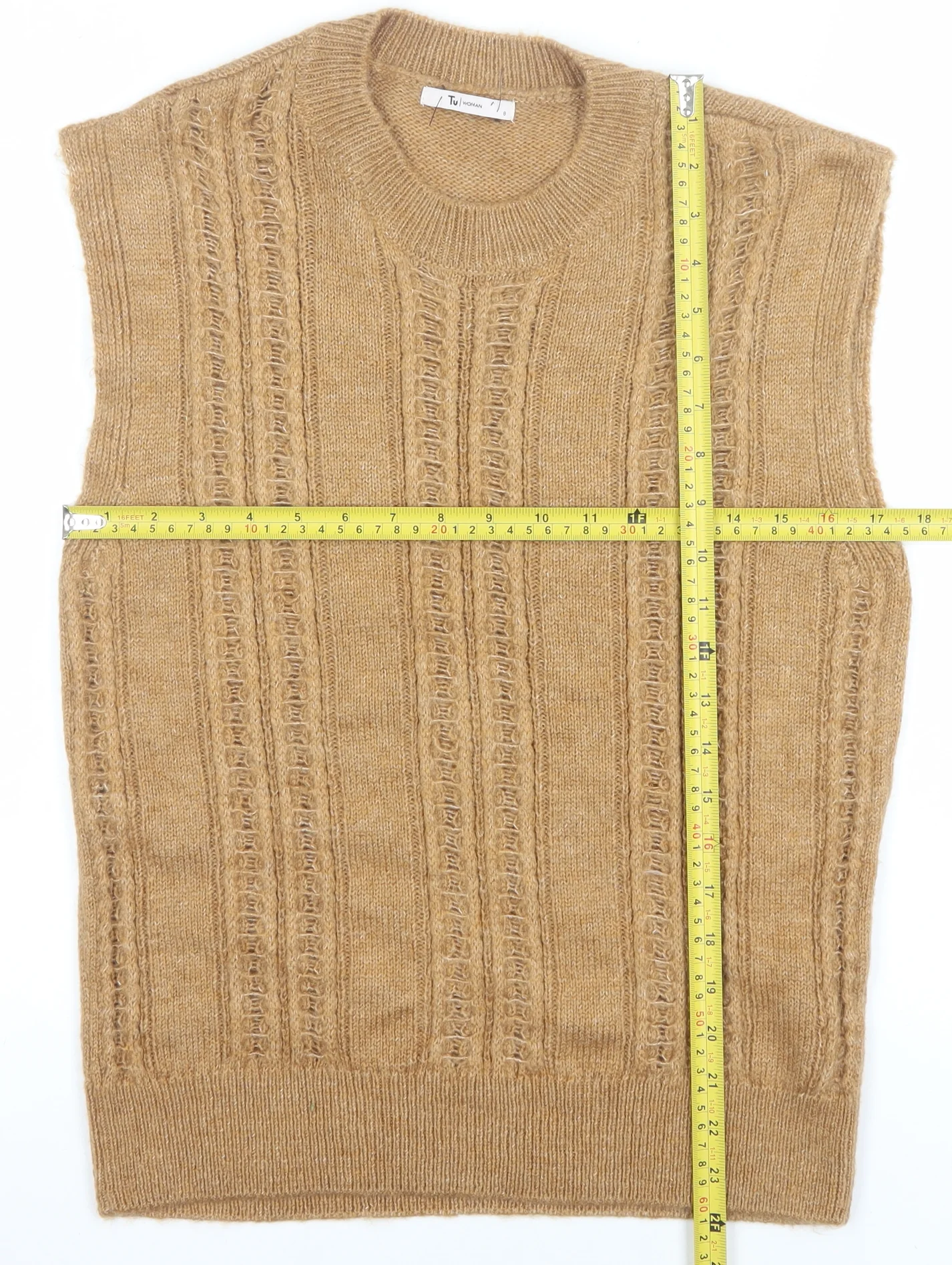Tu Woman Beige Cable-Knit Sleeveless Vest Jumper Size 8 - Image 2