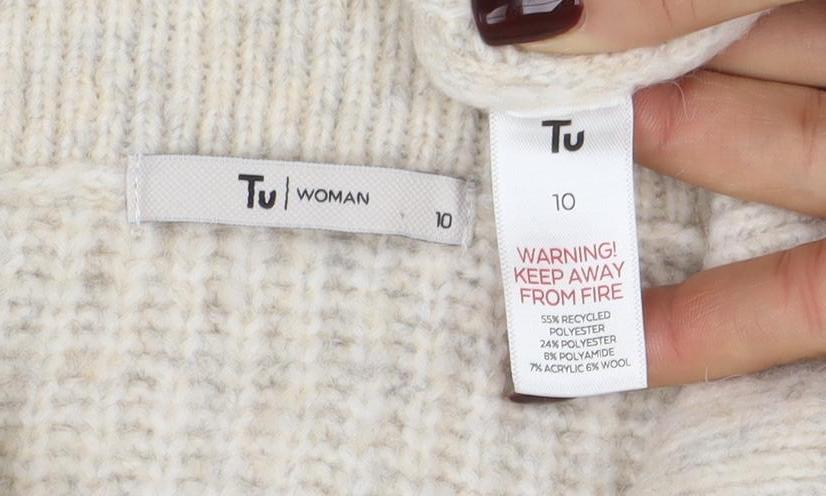 Tu Women Beige Collared Full Zip Knit Jumper Size 10 - Image 4