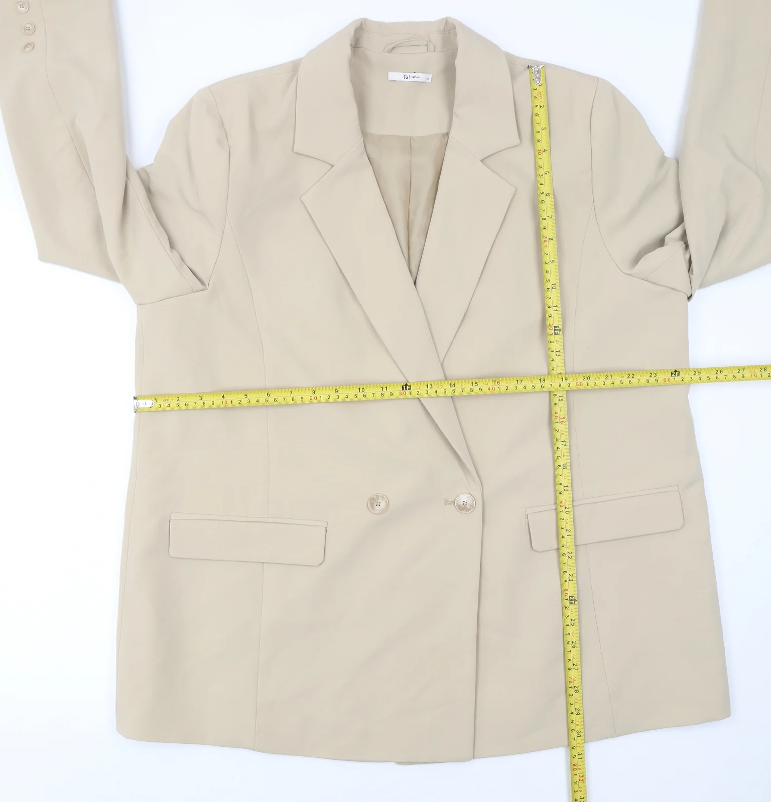 Tu Women Beige Double-Breasted Blazer Size 20 Classic Workwear Jacket - Image 2