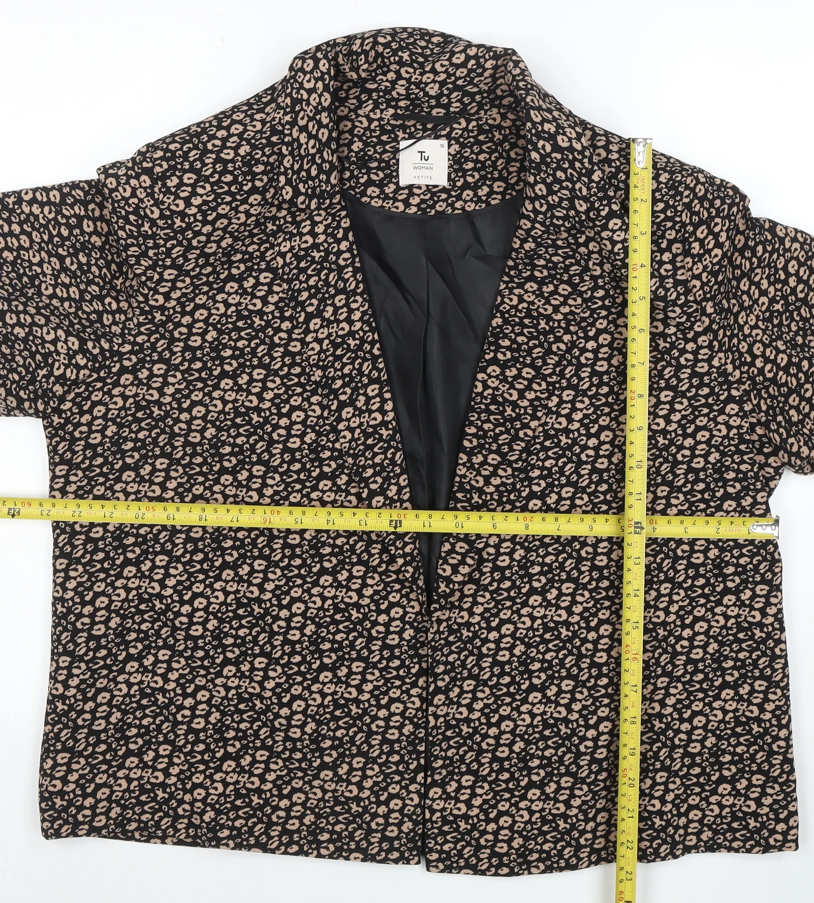 Tu Women Black Animal Print Regular Fit Lined Blazer Size 18 - Image 2