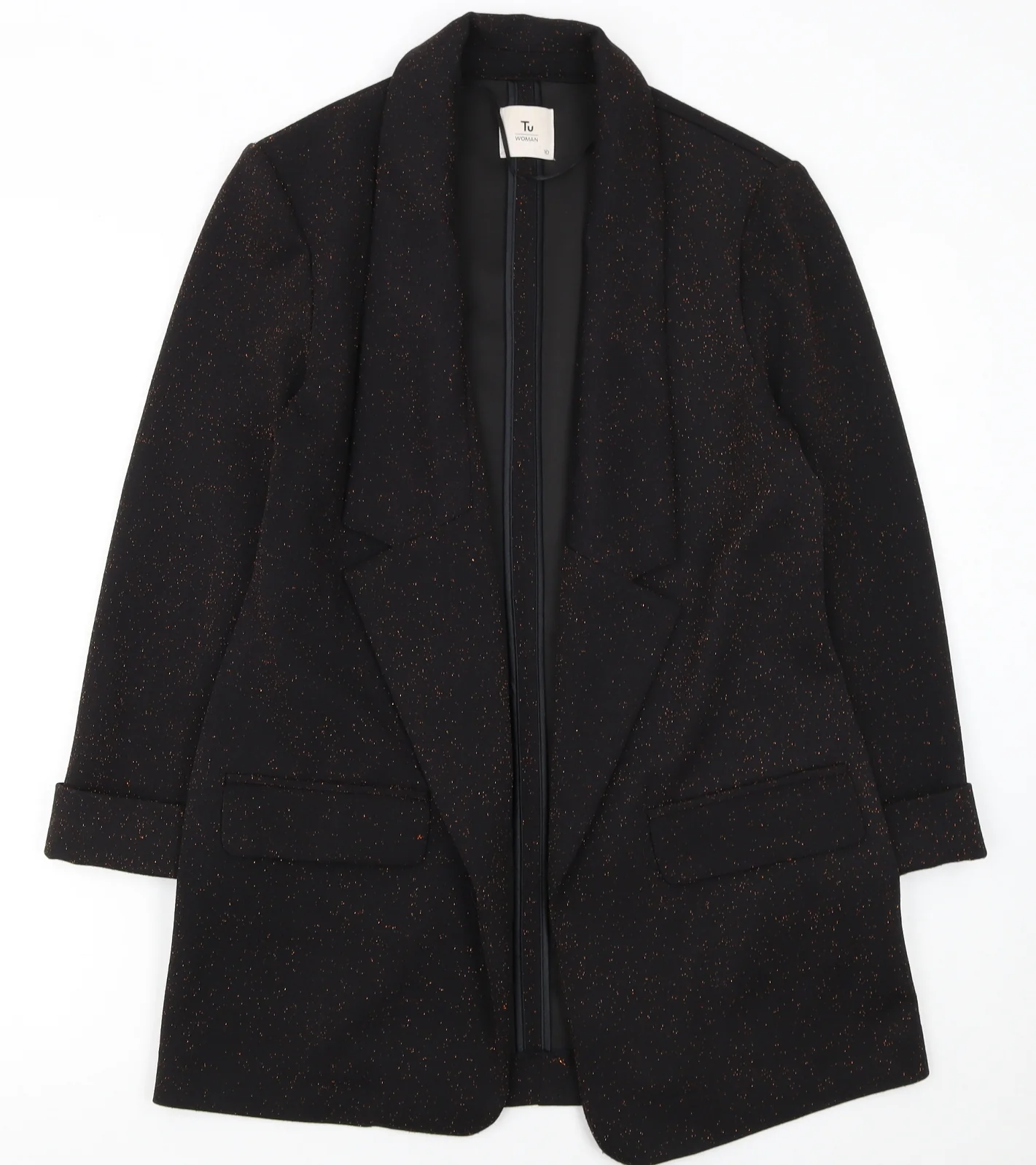 Tu Women Black Metallic Blazer Size 10 Classic Single-Breasted Jacket