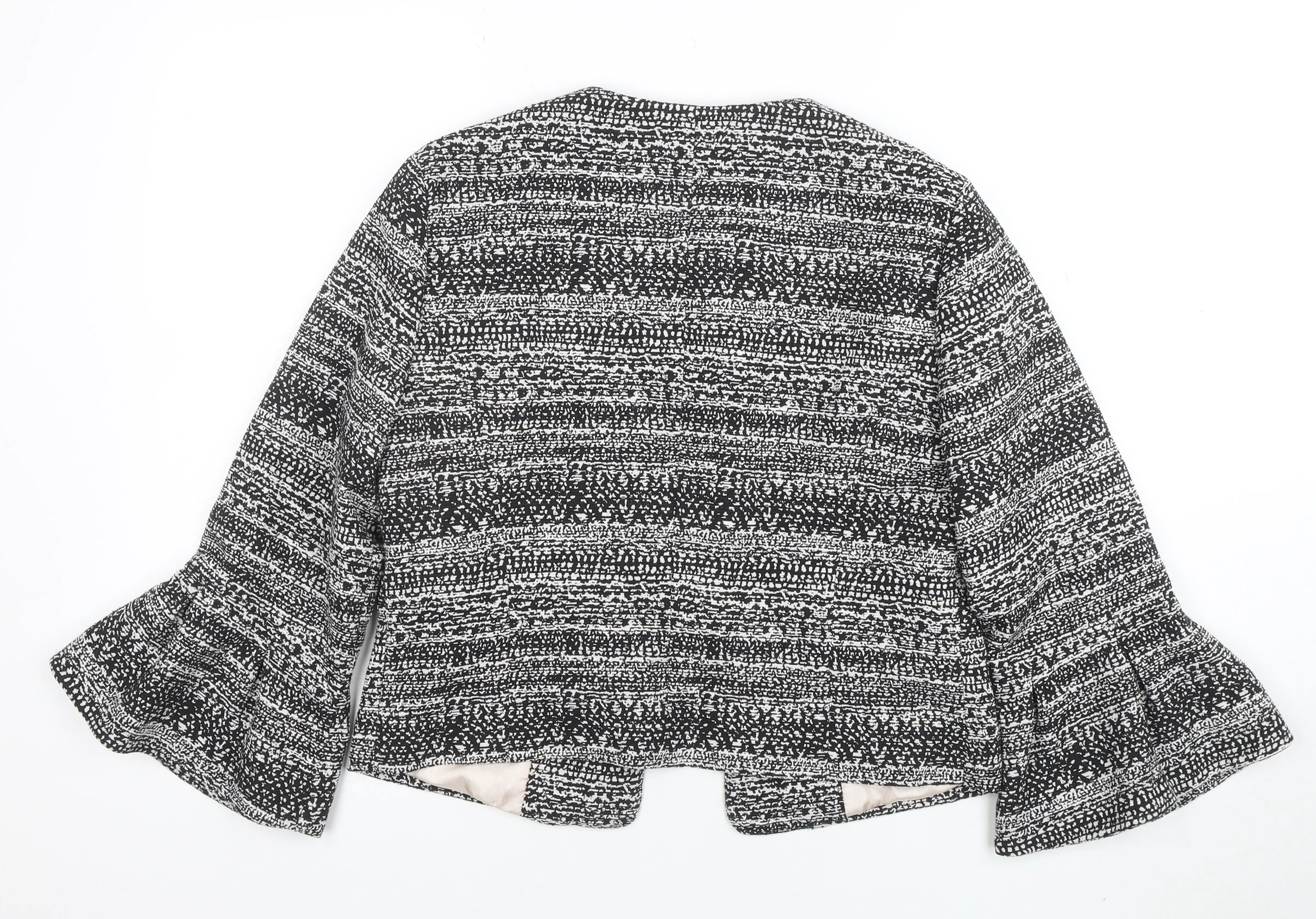 Tu Women Black & White Bouclé Cropped Jacket Size 12 Lined Bell Sleeve - Image 3