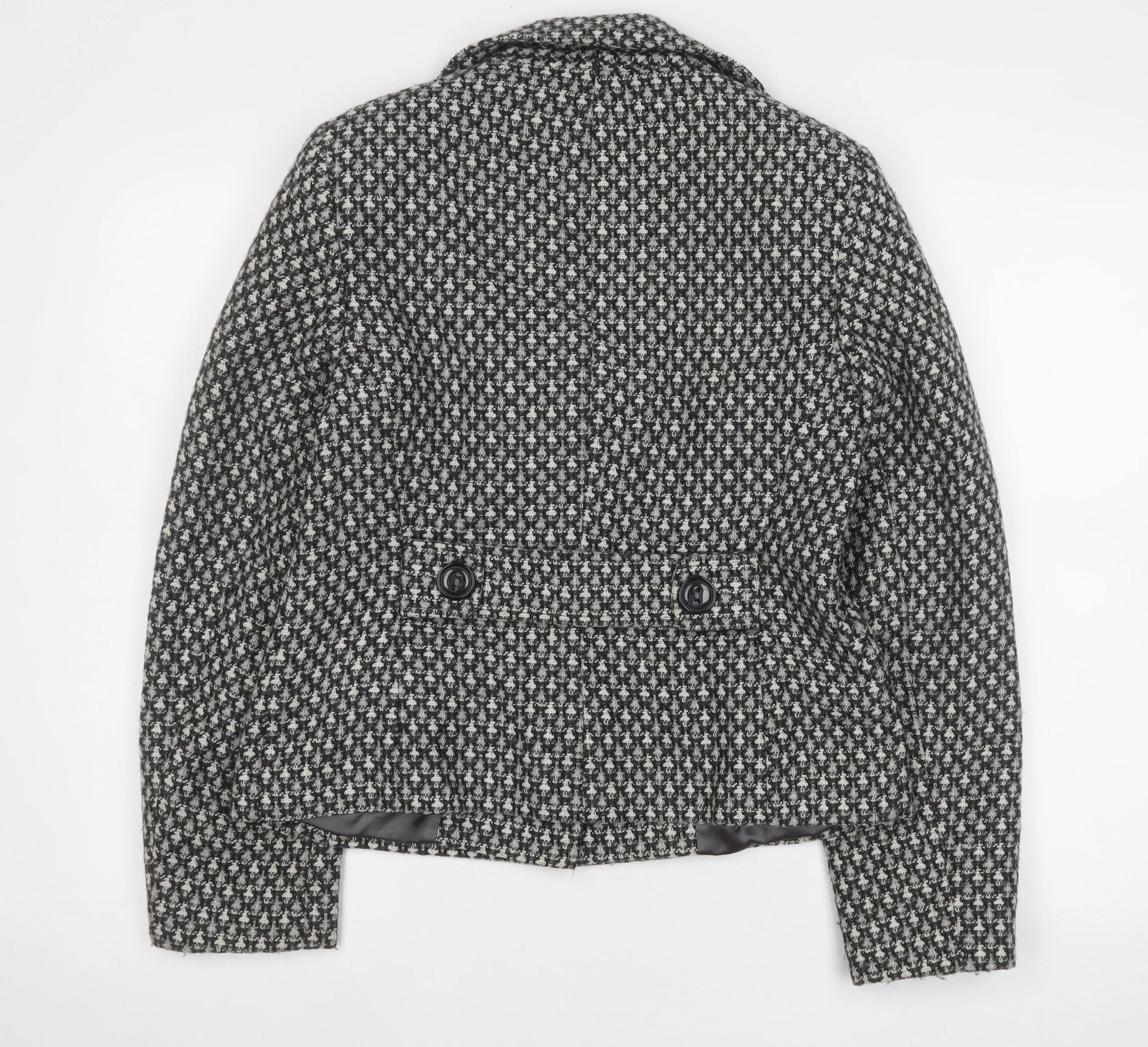 TU Women Black & White Houndstooth Blazer Size 12 Wool Blend Lined Jacket - Image 3