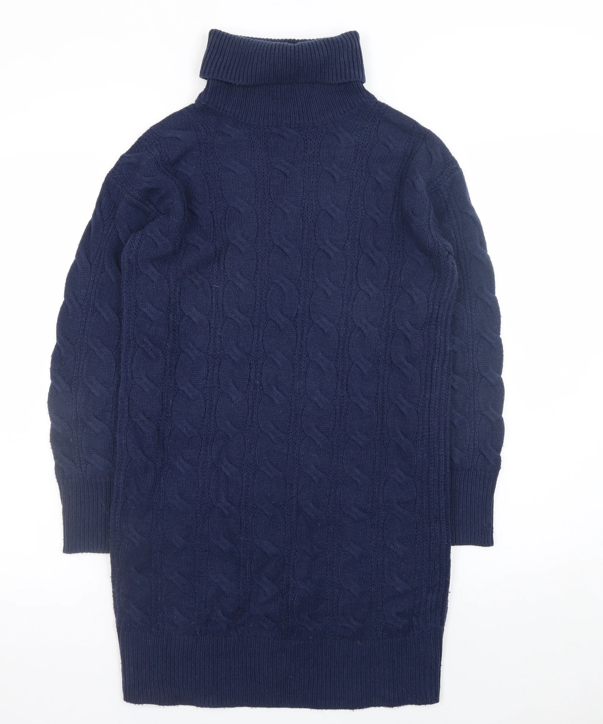 Tu Women Blue Cable Knit Roll Neck Jumper Dress Size 8