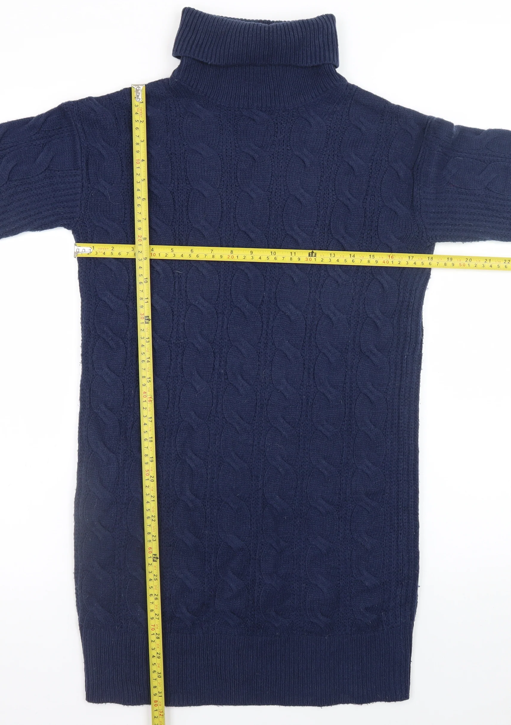 Tu Women Blue Cable Knit Roll Neck Jumper Dress Size 8 - Image 2