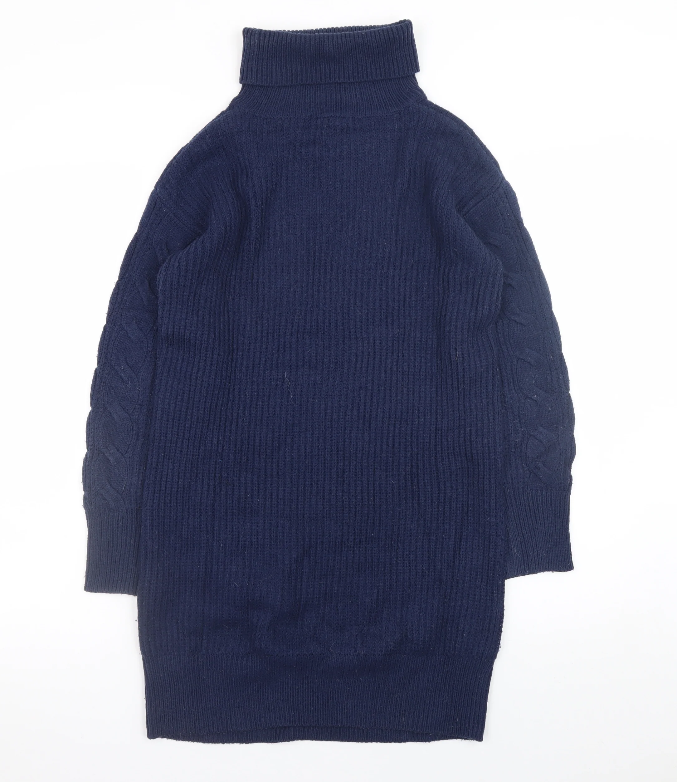 Tu Women Blue Cable Knit Roll Neck Jumper Dress Size 8 - Image 3