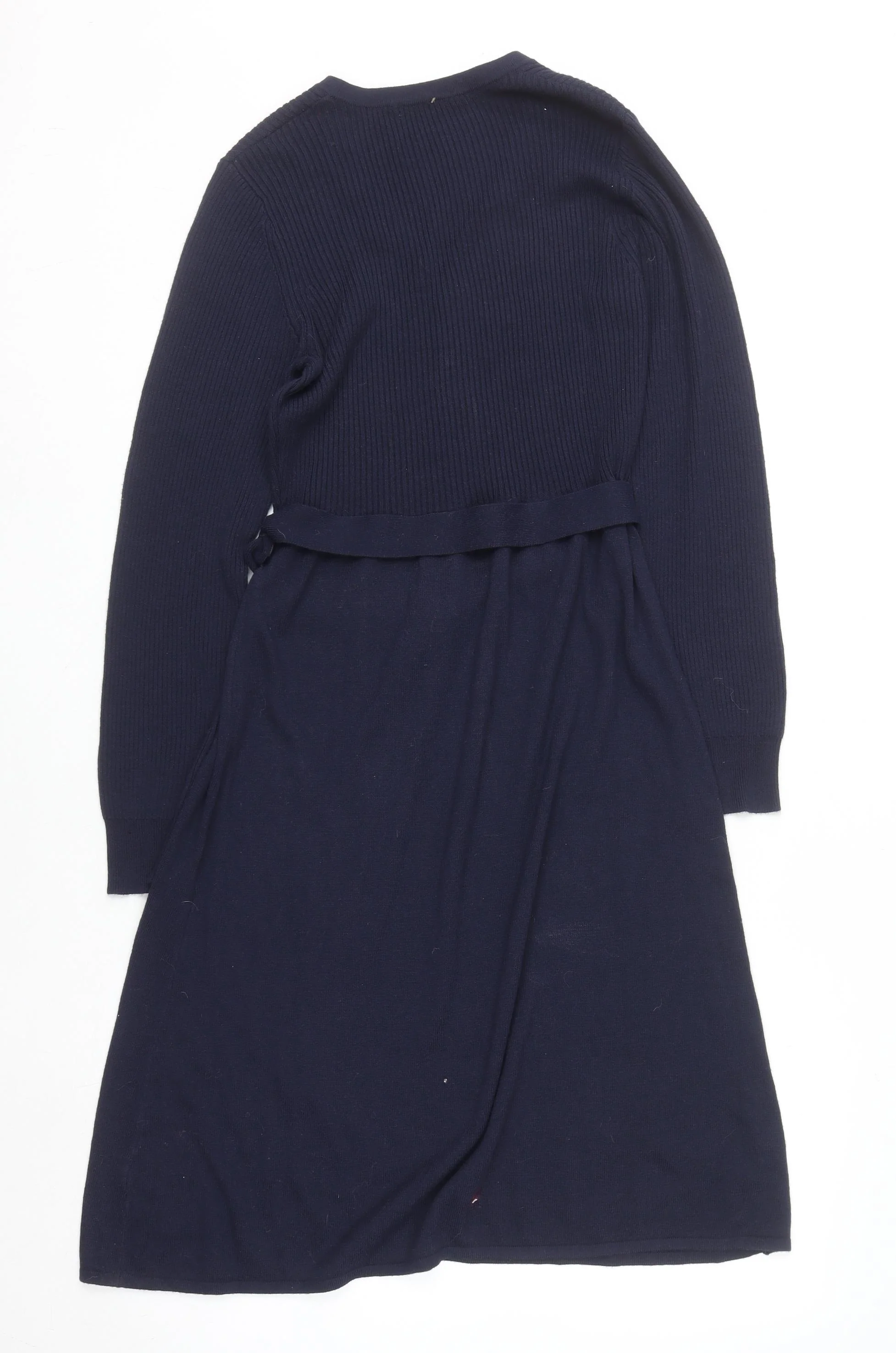 Tu Women Blue Knit Fit & Flare Belted Dress Size 16 - Image 3