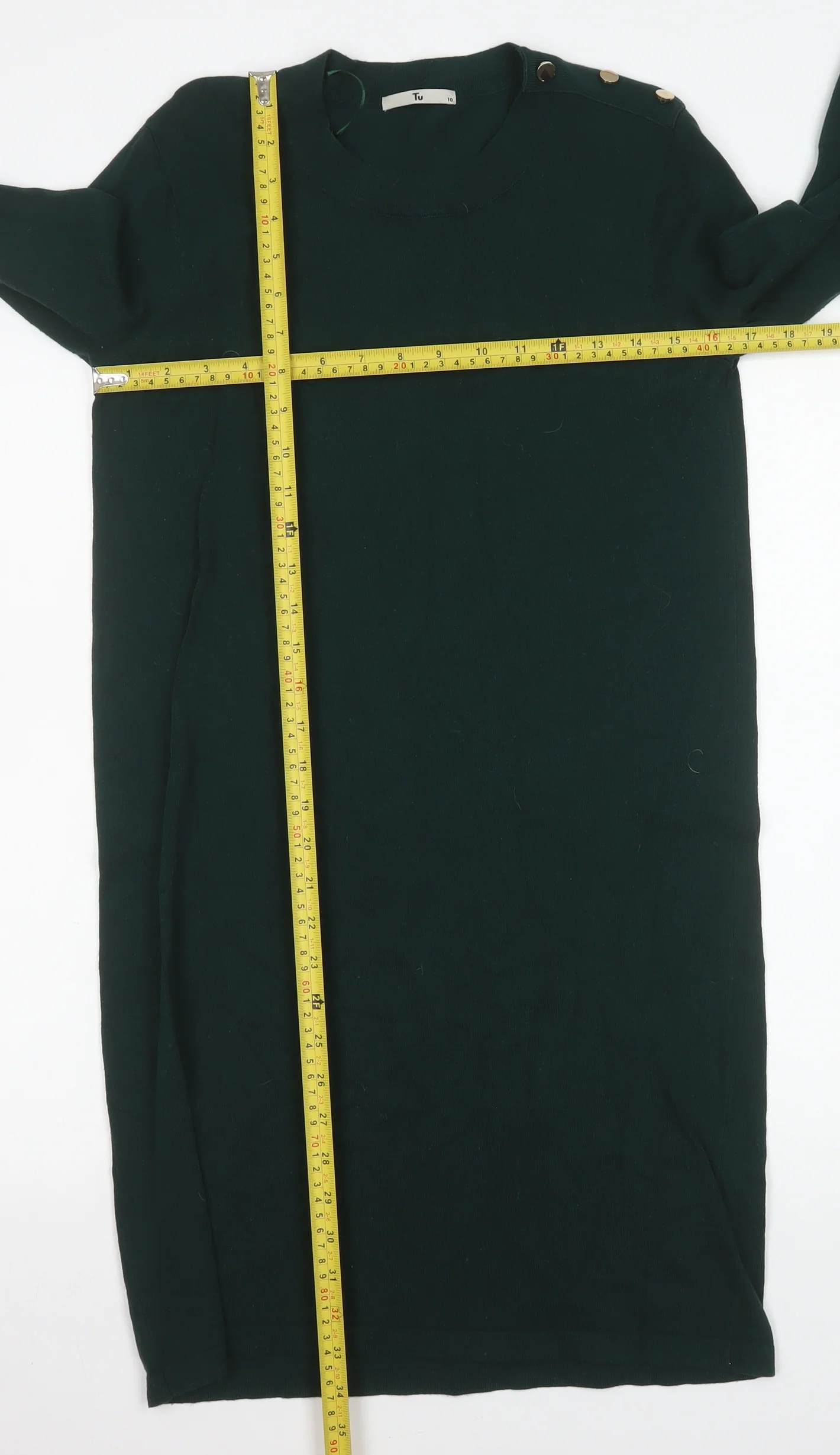 Tu Women Green Size 10 Shift Knit Knee Length Dress - Image 2