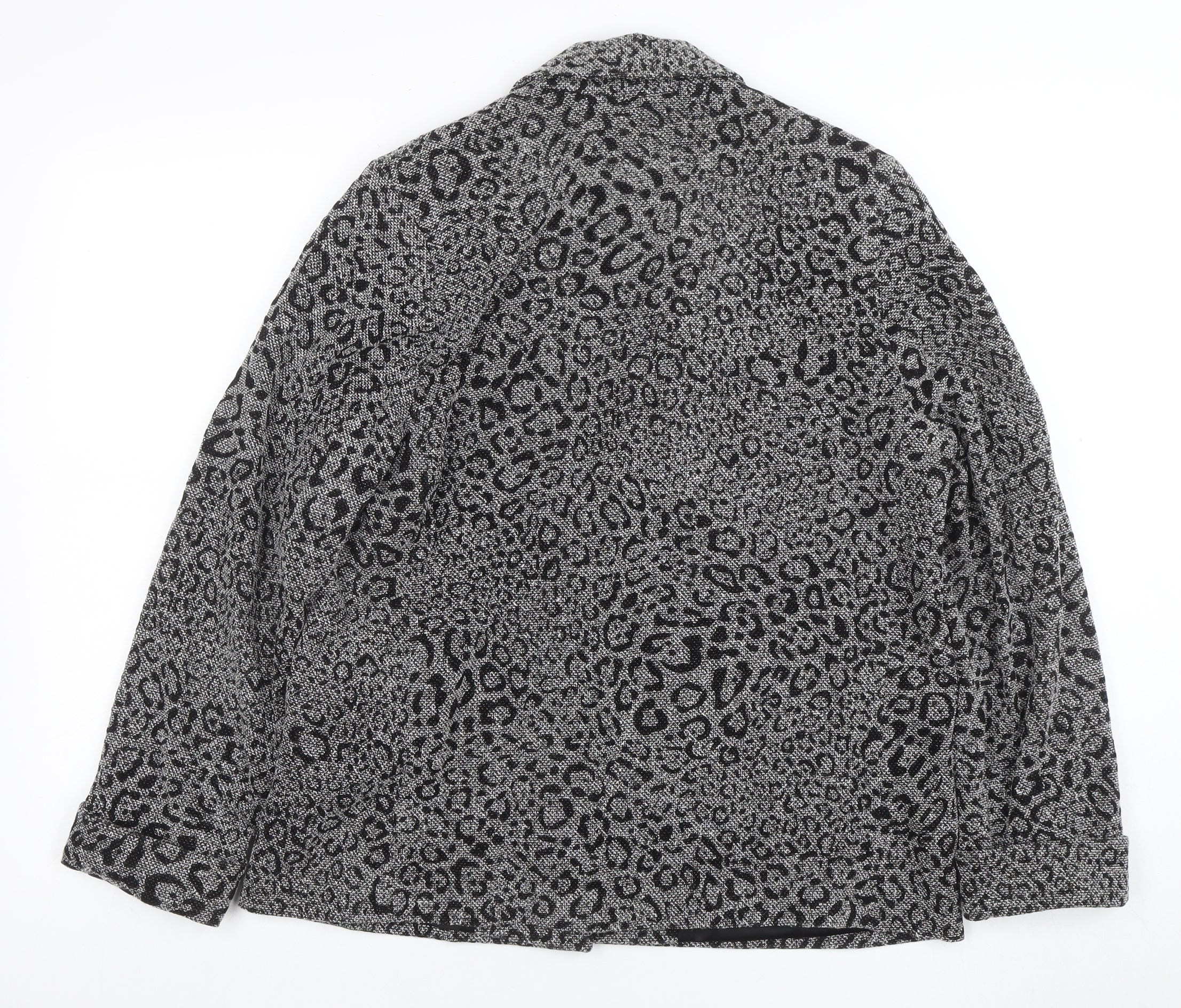Tu Women Grey Animal Print Regular Fit Single Breasted Blazer Size 14 - Image 3