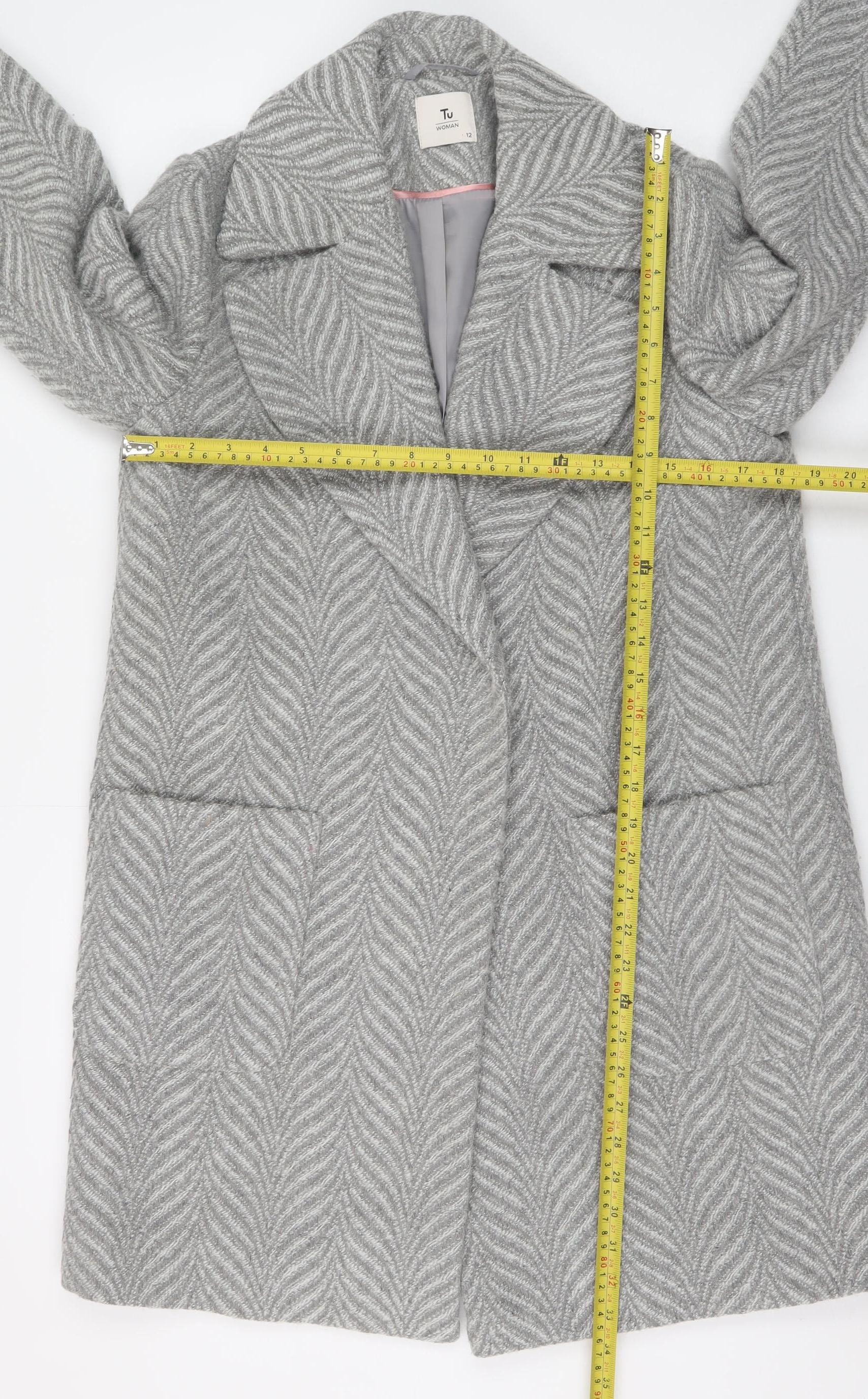 Tu Women Grey Herringbone Wool Blend Mid-Length Overcoat Size 12 - Image 2