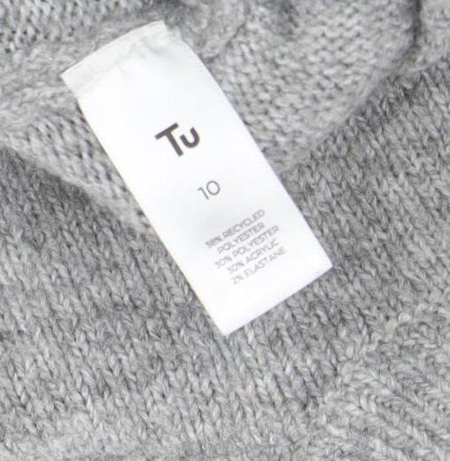 Tu Women Grey Star Knit Crew Neck Jumper Size 10 - Image 4
