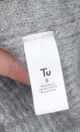Tu Women Grey V-Neck Rib Knit Pullover Jumper Size 8 - Image 4