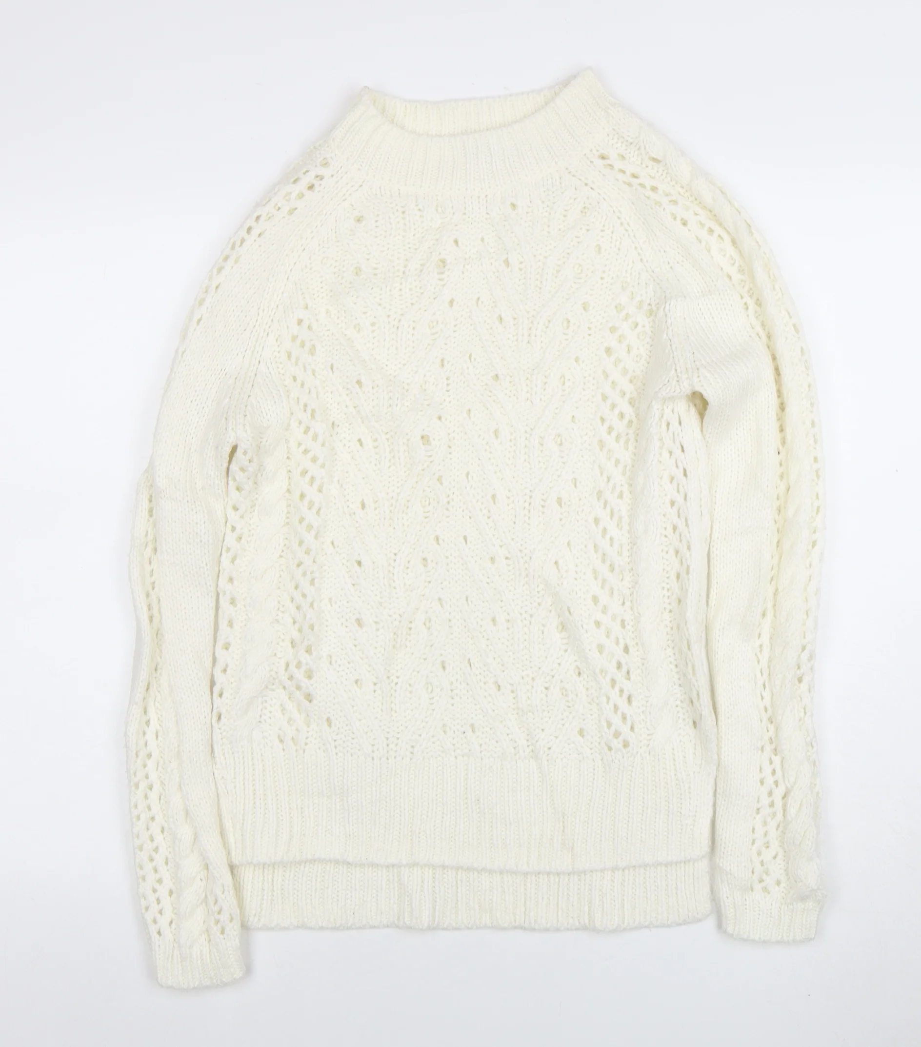 TU Women Ivory Cable-Knit Jumper Size 8 Wool Blend Winter Pullover