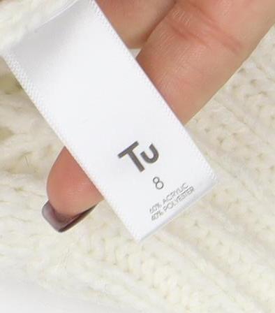 TU Women Ivory Cable-Knit Jumper Size 8 Wool Blend Winter Pullover - Image 4