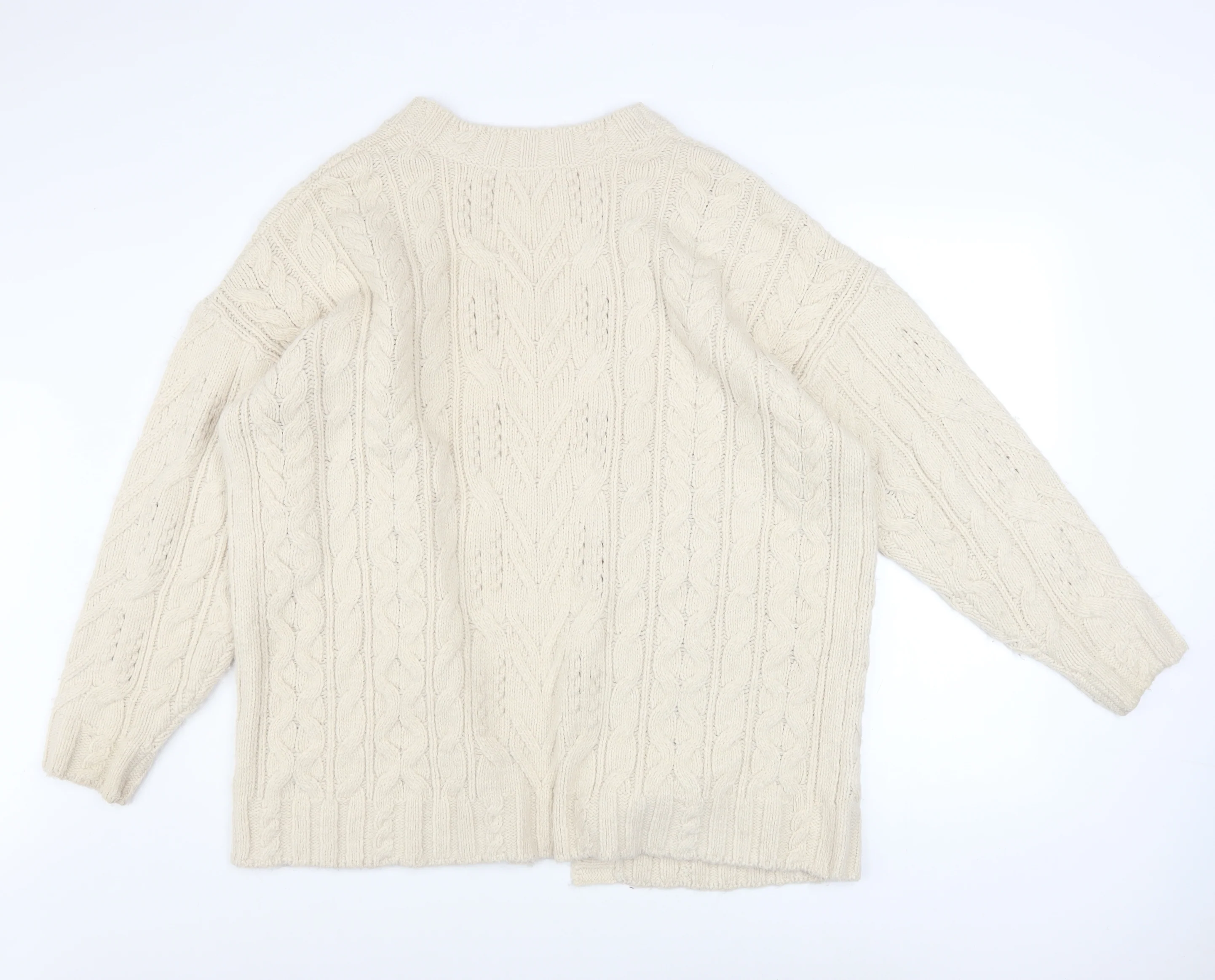Tu Women Ivory Cable Knit Long Sleeve Open Cardigan L - Image 3