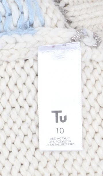Tu Women Ivory Fair Isle Chunky Knit Jumper Size 10 - Image 4