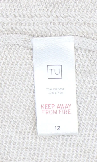 TU Women’s Beige Open Knit Linen Viscose Cardigan Size 12 - Image 4