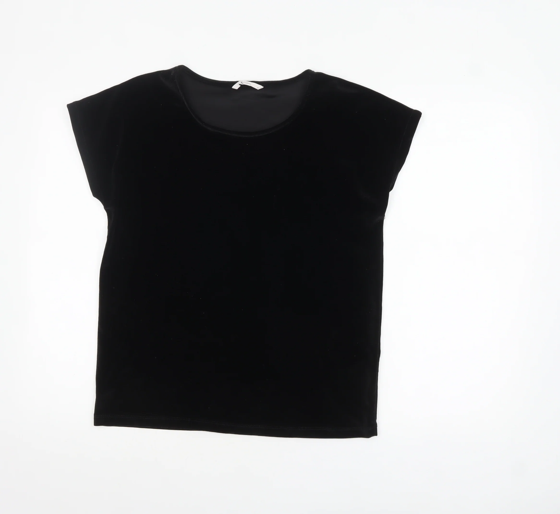 Tu Women’s Black Velvet Short Sleeve Scoop Neck Top Size 12