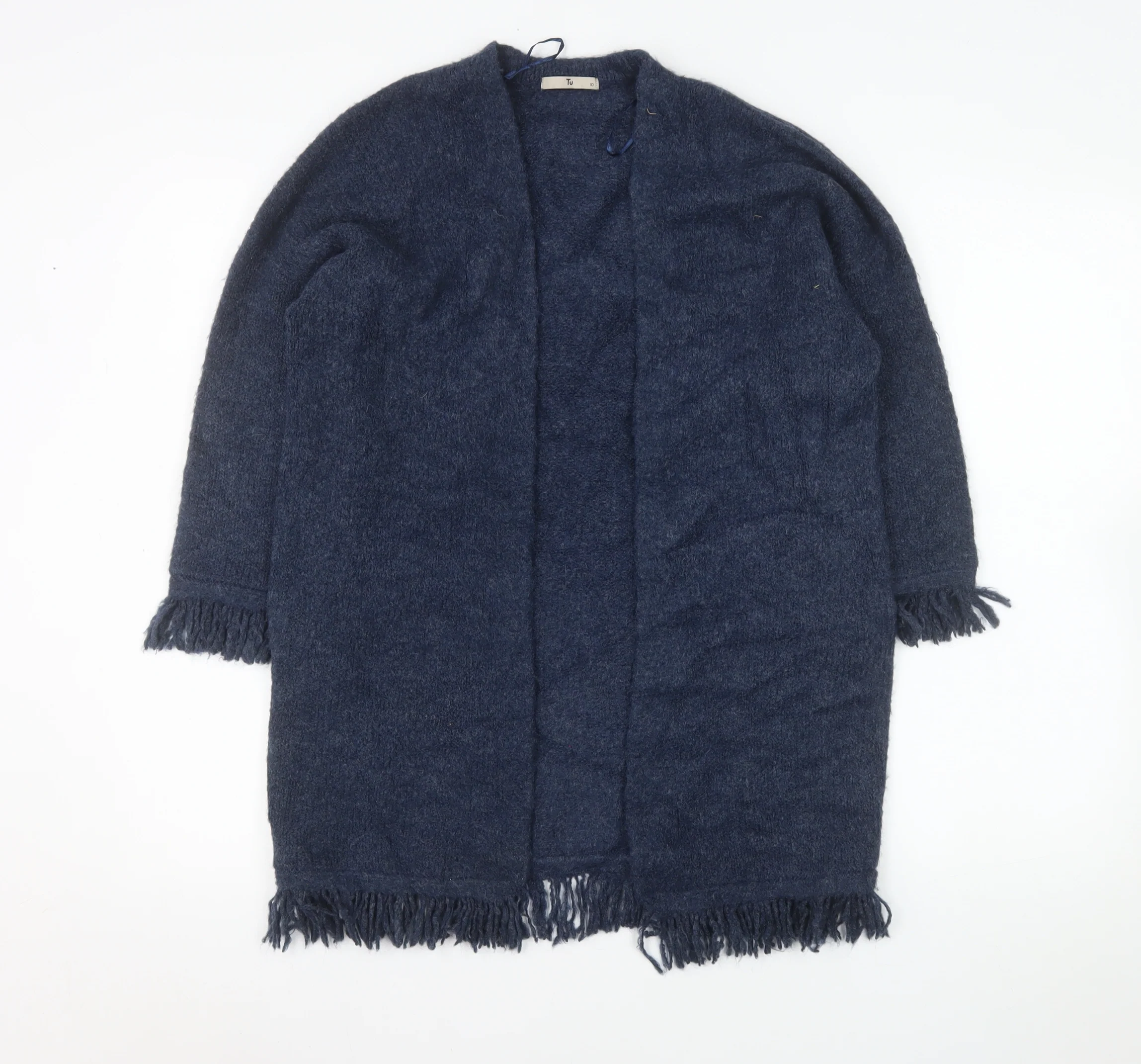 Tu Women’s Blue Longline Knitted Fringe Cardigan Size 10