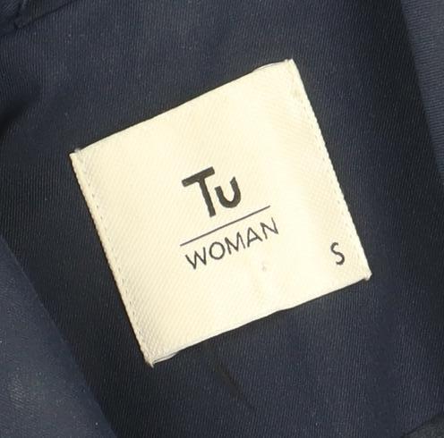 TU Women’s Blue Trench Coat Size S Long Double Breasted Classic Style - Image 4