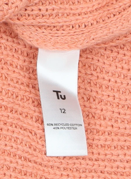 Tu Women’s Orange V-Neck Knit Cotton Blend Pullover Jumper Size 12 - Image 4