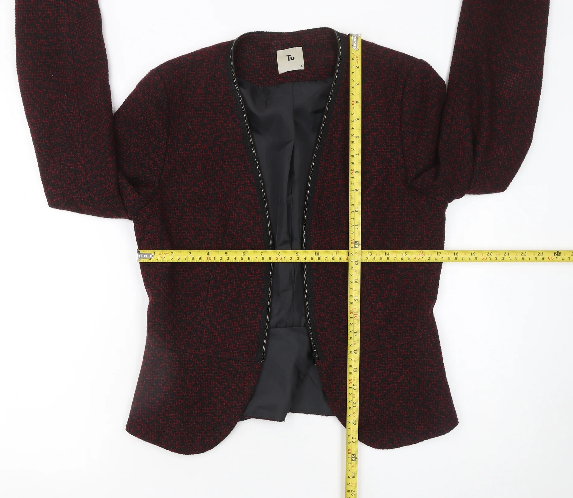 Tu Women’s Red & Black Tweed Open Blazer Jacket Size 10 - Image 2