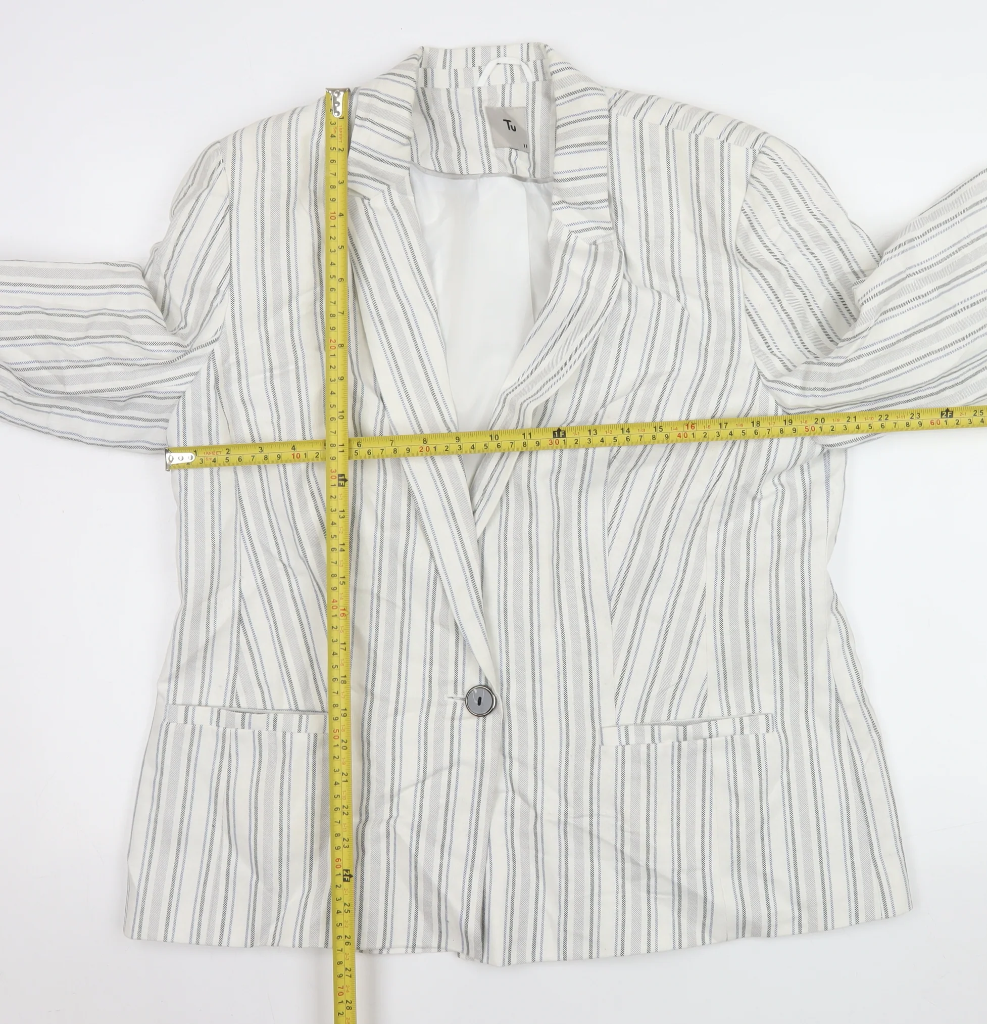 Tu Women’s White Striped Linen Blend Single-Breasted Blazer Size 18 - Image 2
