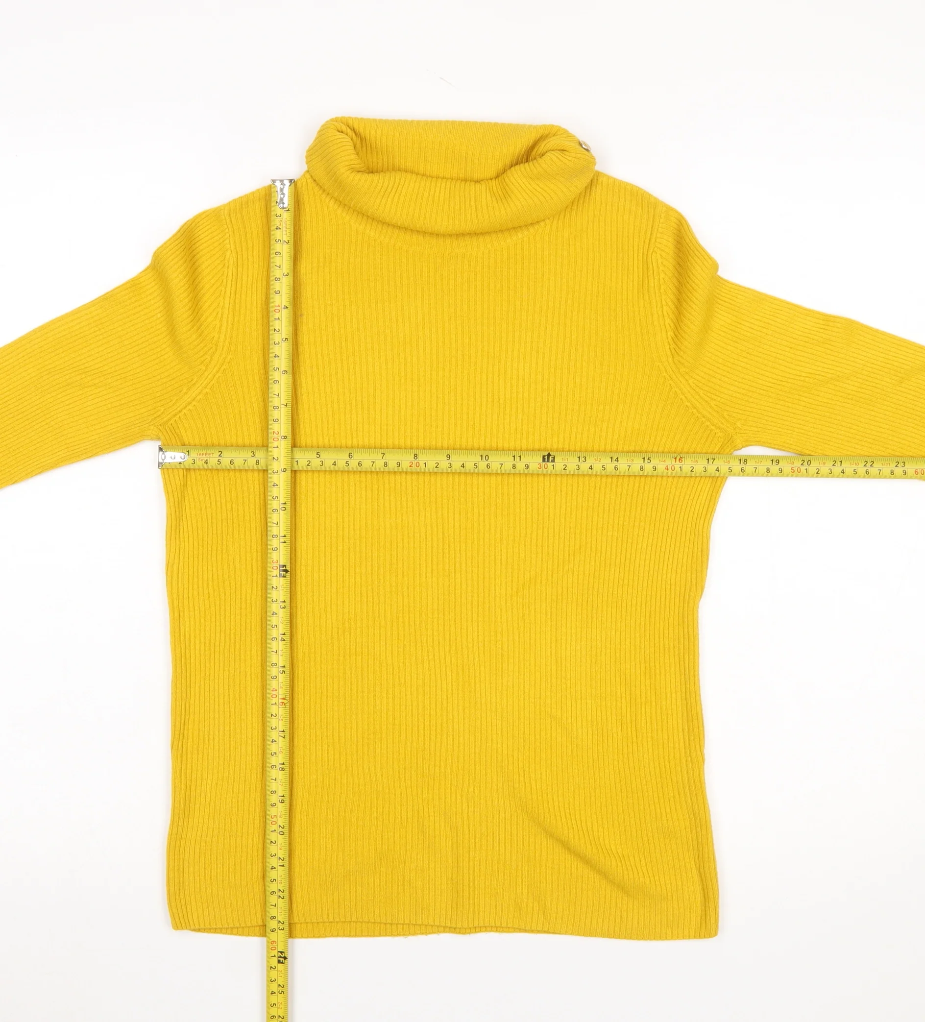 Tu Women’s Yellow Roll Neck Rib Knit Jumper Size 10 - Image 2