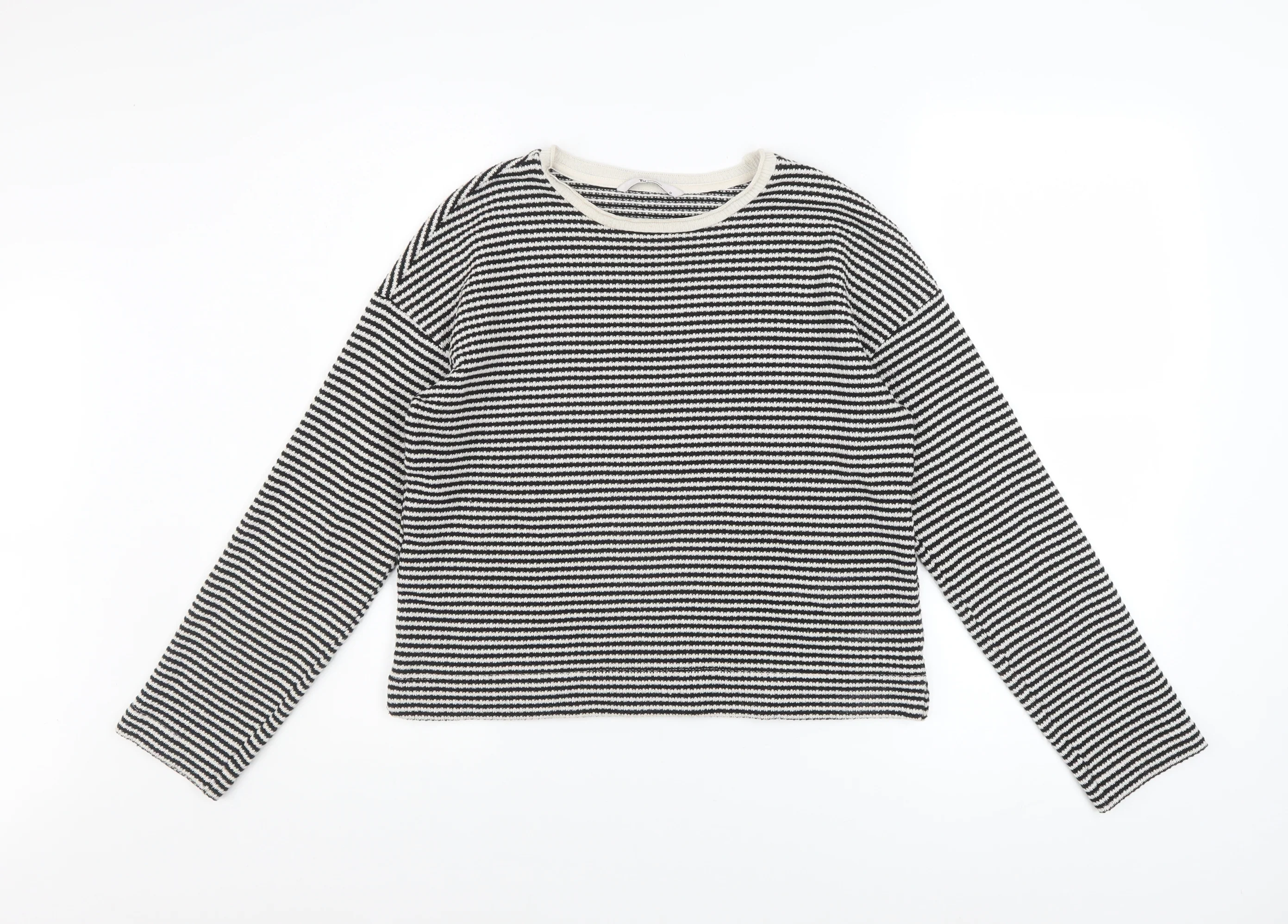 Tu Womens Black Striped Crew Neck Knit Jumper Size 8