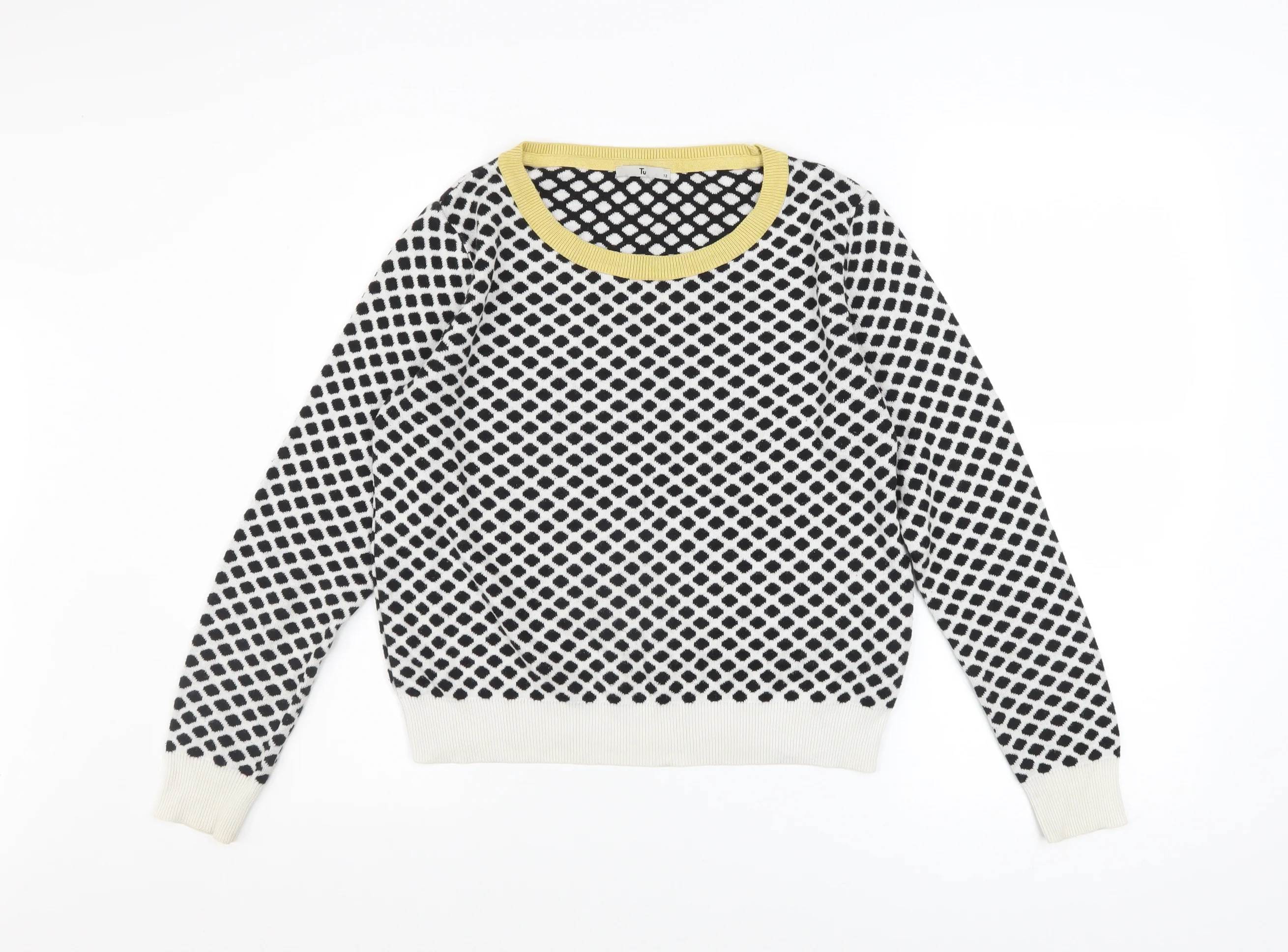 Tu Women's Black & White Geometric Knit Jumper Size 12