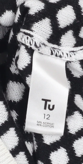 Tu Women's Black & White Geometric Knit Jumper Size 12 - Image 4
