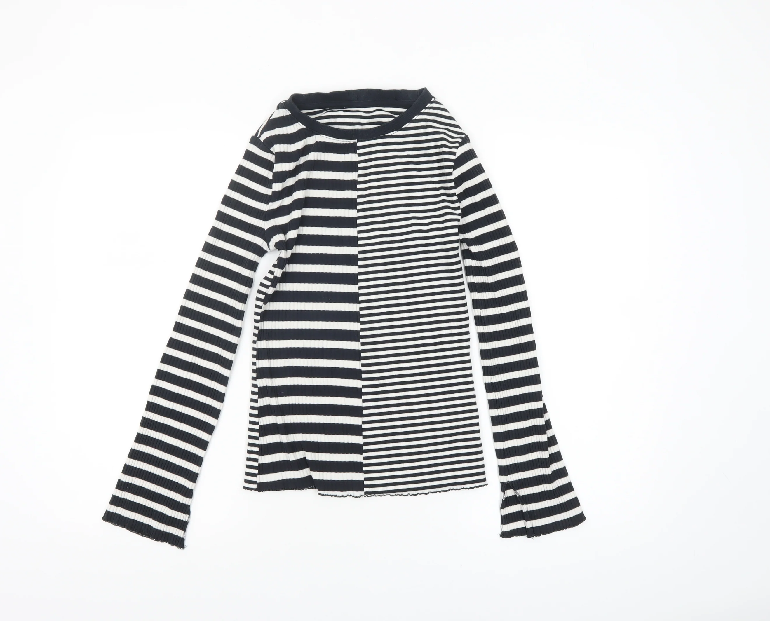 Tu Womens Black White Striped Long Sleeve Jersey Top Size 6