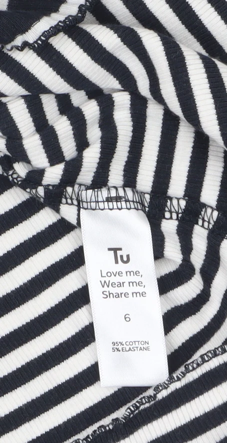 Tu Womens Black White Striped Long Sleeve Jersey Top Size 6 - Image 4