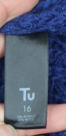 Tu Women's Blue Cowl Neck Chunky Knit Jumper Size 16 - Image 4