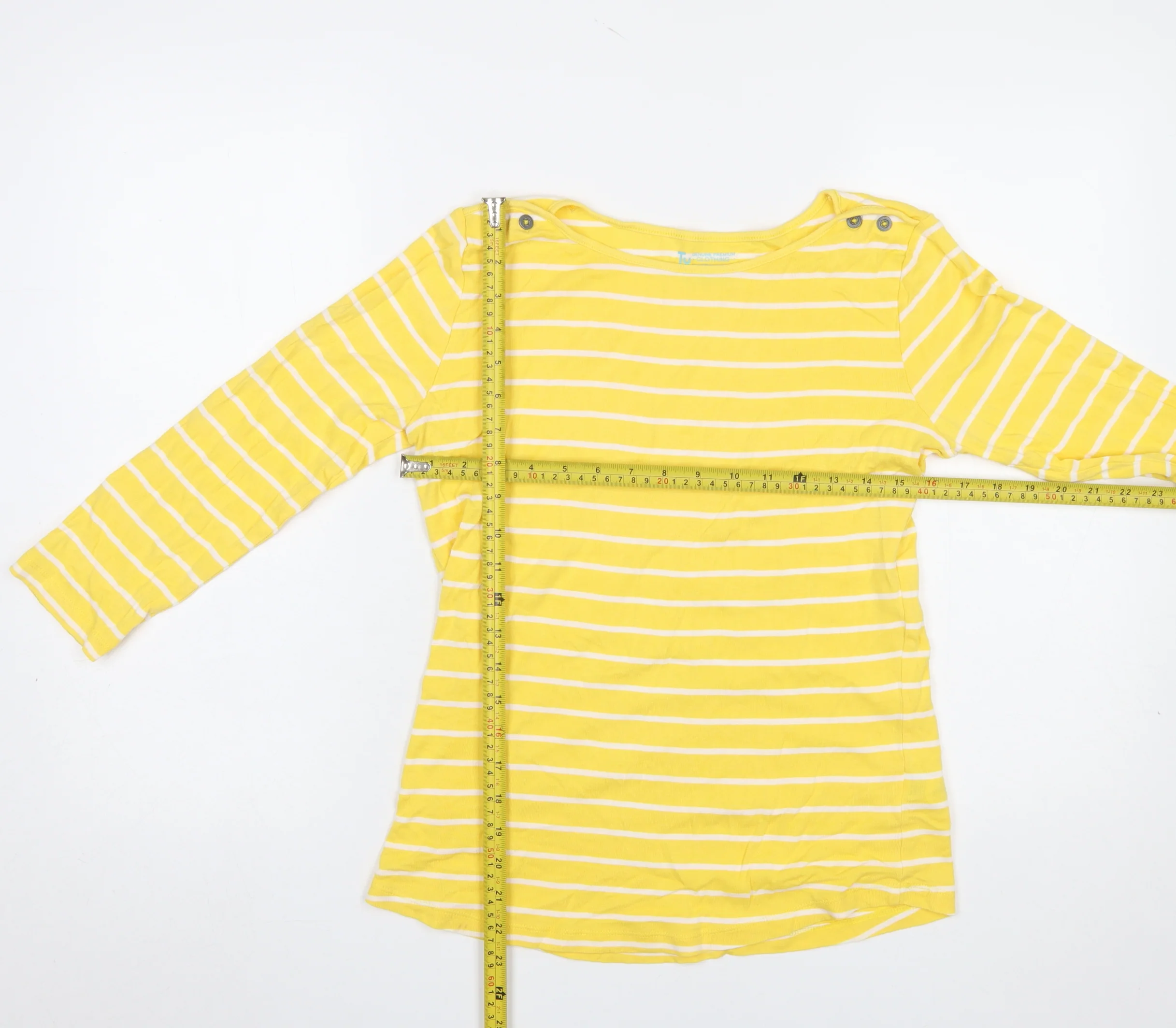 Tu Women's Yellow Striped 3/4 Sleeve Cotton Boat Neck T-Shirt Size 14 - Image 2