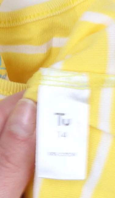 Tu Women's Yellow Striped 3/4 Sleeve Cotton Boat Neck T-Shirt Size 14 - Image 4