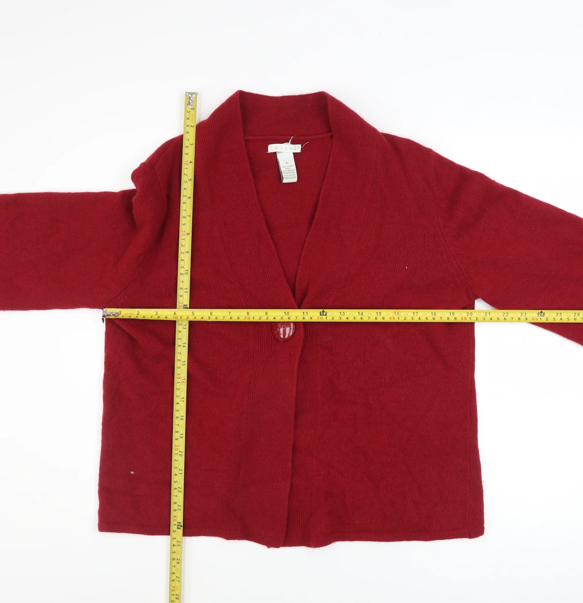 Tweeds Womens Red Wool Angora Blend Cardigan XL Knit V-Neck - Image 2