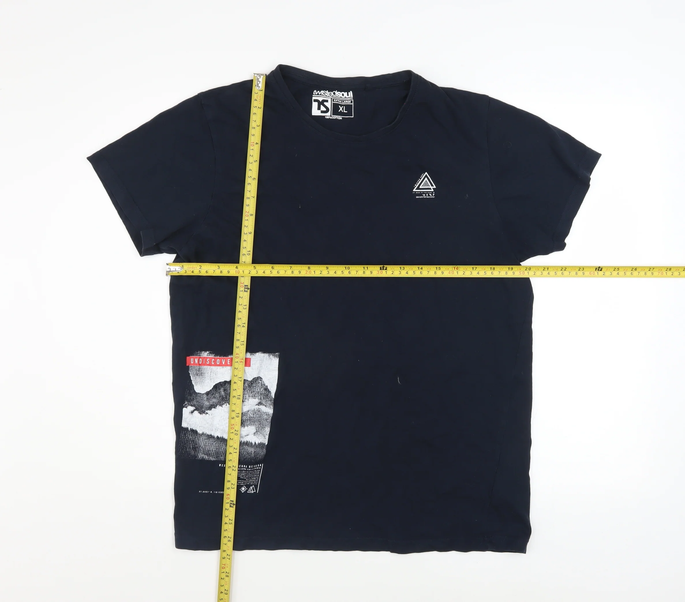 Twisted Soul Men's Navy Graphic Print Cotton T-Shirt XL - Image 2