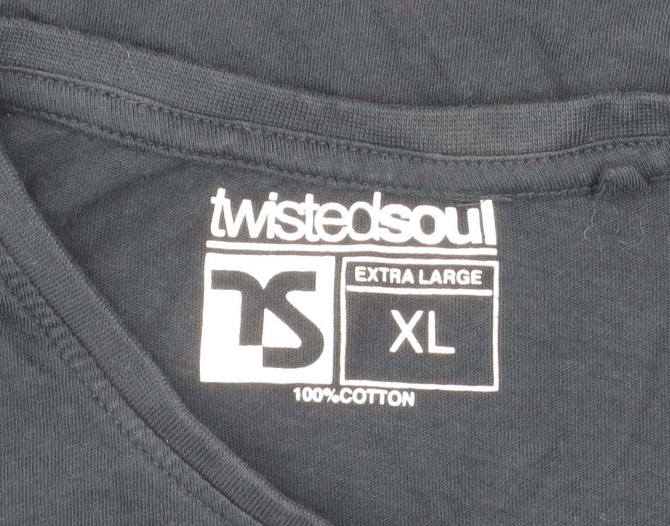 Twisted Soul Men's Navy Graphic Print Cotton T-Shirt XL - Image 4