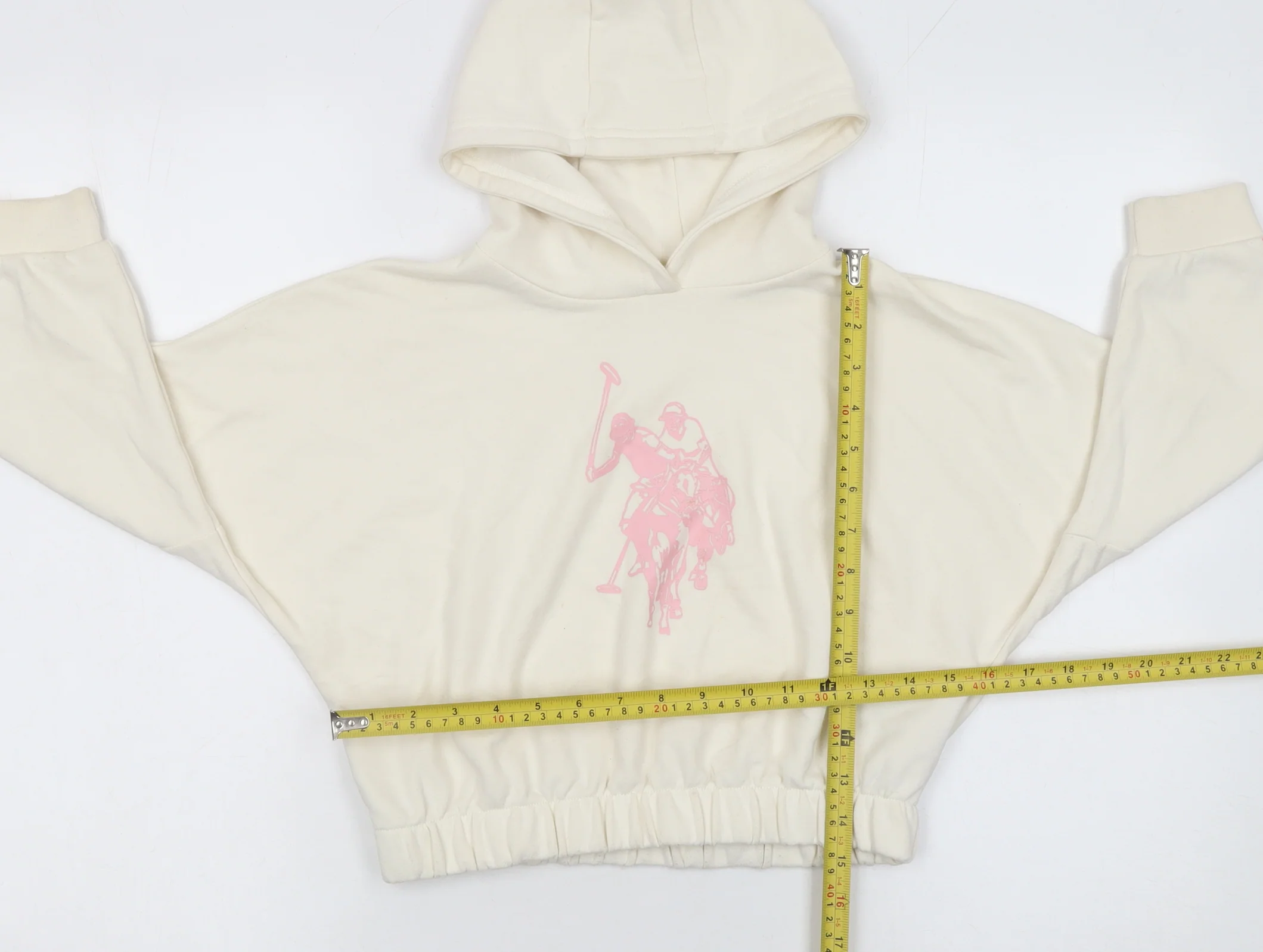 U.S. Polo Assn. Girls Ivory Hoodie 7-8 Years Pullover Cotton Blend Logo Sweatshirt - Image 2