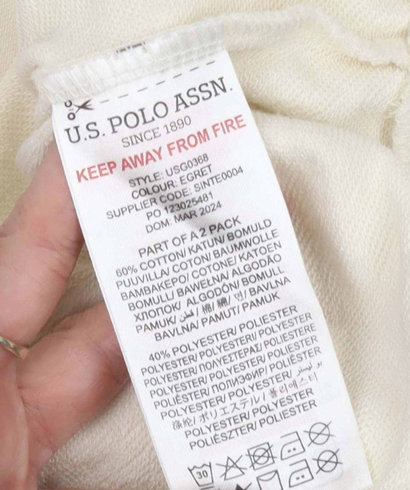 U.S. Polo Assn. Girls Ivory Hoodie 7-8 Years Pullover Cotton Blend Logo Sweatshirt - Image 5