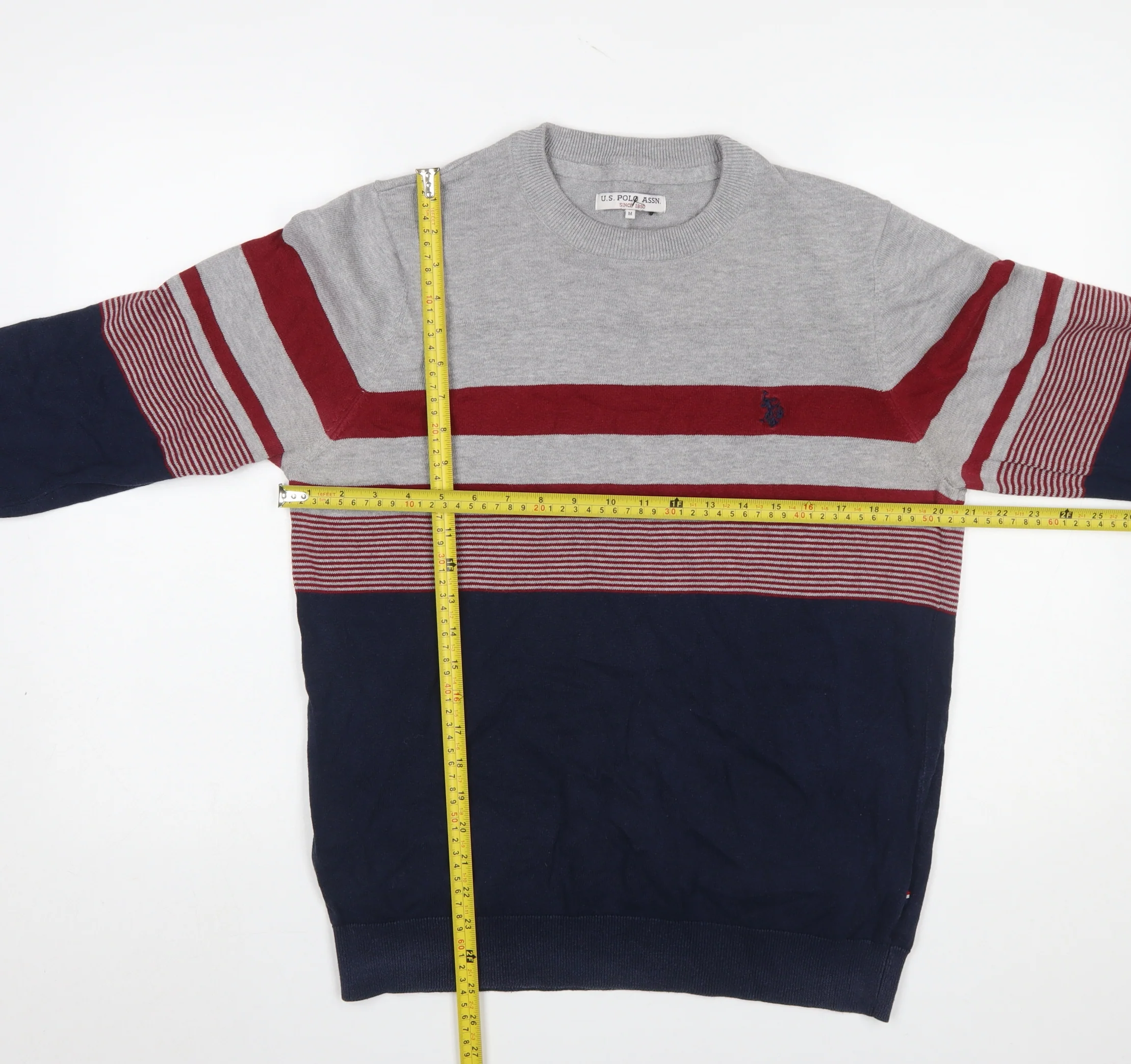 U.S. Polo Assn. Men's Blue Striped Cotton Crew Neck Jumper M - Image 2