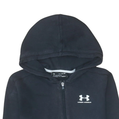 Under Armour Boys Black Full Zip Hoodie YXL 158-170cm ColdGear Fleece - Image 7