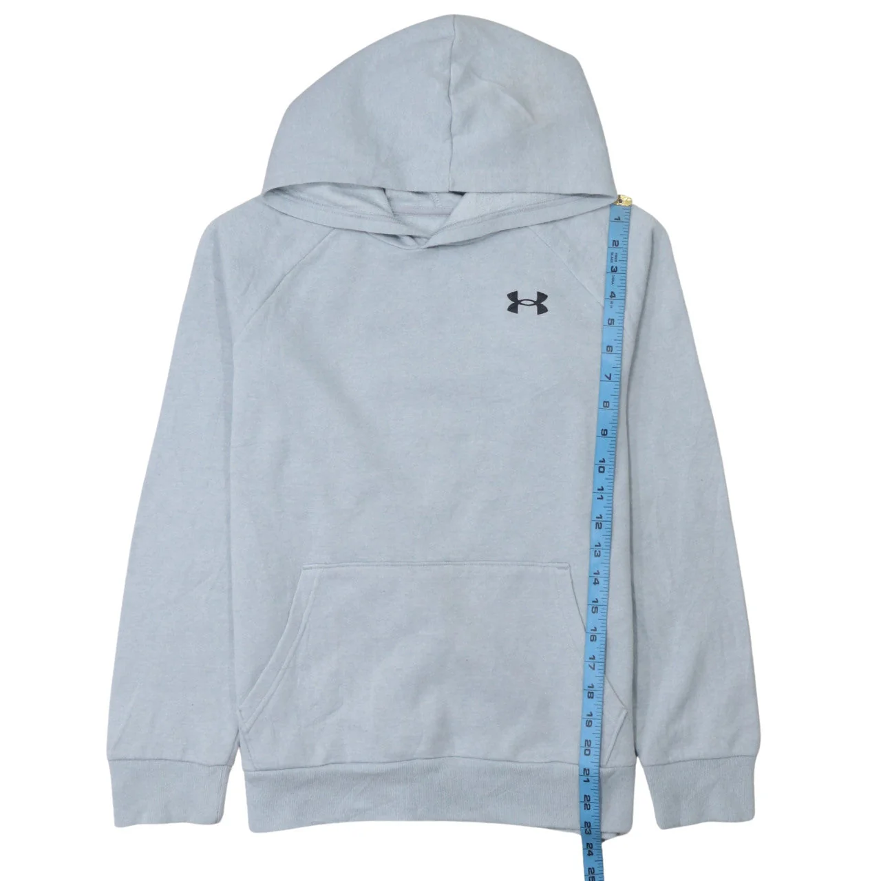 Under Armour Boys Grey Pullover Hoodie Size 158 Loose Fit Cotton Blend - Image 2