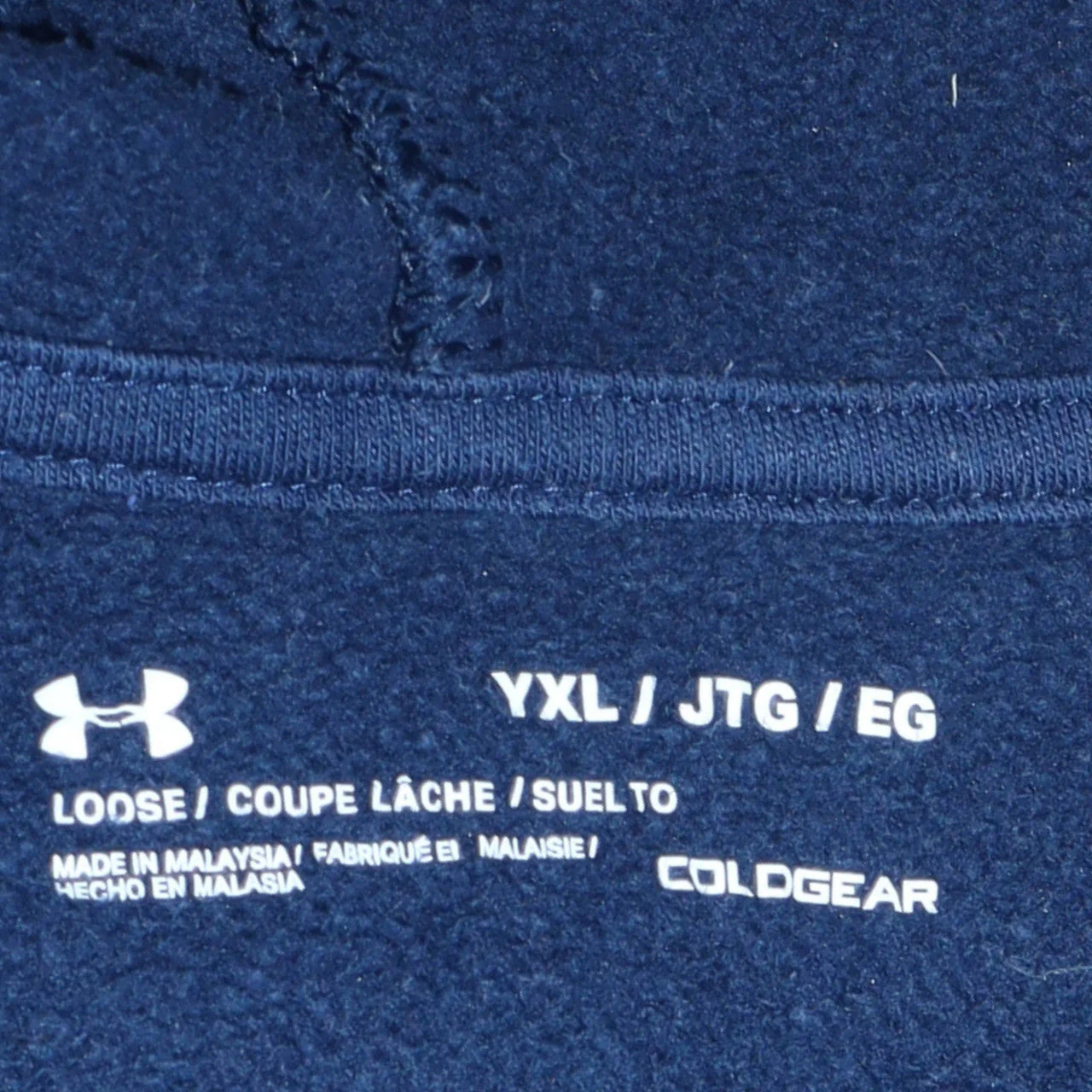 Under Armour Boys Navy Blue Pullover Hoodie YXL 158-170 ColdGear Fleece - Image 5