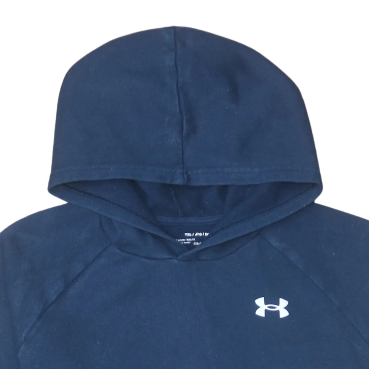 Under Armour Boys Navy Blue Pullover Hoodie YXL 158-170 ColdGear Fleece - Image 7