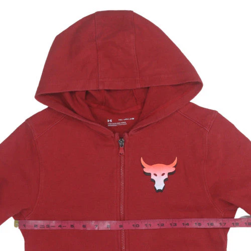 Under Armour Boys Red Full Zip Hoodie YXL 158-170 Loose Fit Project Rock - Image 2