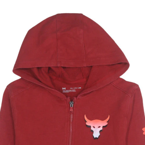 Under Armour Boys Red Full Zip Hoodie YXL 158-170 Loose Fit Project Rock - Image 8